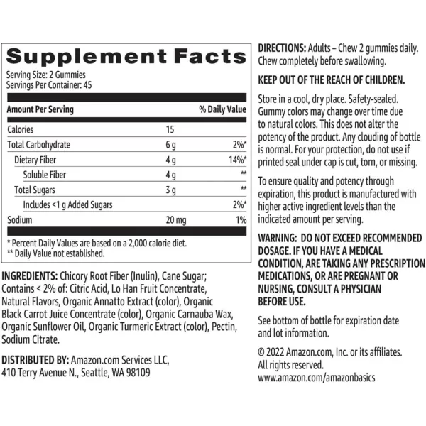 Amazon Basics previously Solimo Fiber 4g Gummy  Digestive Health Supports Regularity Orange Lemon amp Strawberry 90 Gummies 2 per ServingOrange amp Lemon amp Strawberry 90 Count Pack of 1