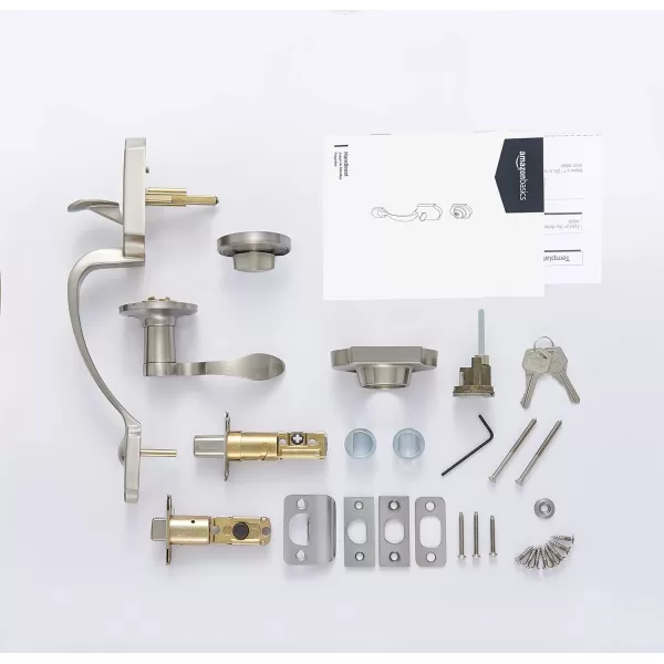 AmazonBasics Handleset with Shelby Lever  Single Cylinder  Satin Nickel6 Packs 1 CartonAmazonBasics Handleset with Shelby Lever  Single Cylinder  Satin Nickel6 Packs 1 Carton