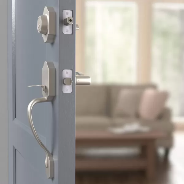 AmazonBasics Handleset with Shelby Lever  Single Cylinder  Satin Nickel6 Packs 1 CartonAmazonBasics Handleset with Shelby Lever  Single Cylinder  Satin Nickel6 Packs 1 Carton