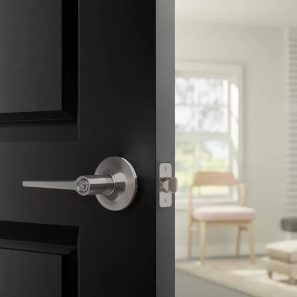 AmazonBasics Manchester Door Lever  Privacy  Matte BlackPack of 6 6 Count TotalSatin Nickel Entry
