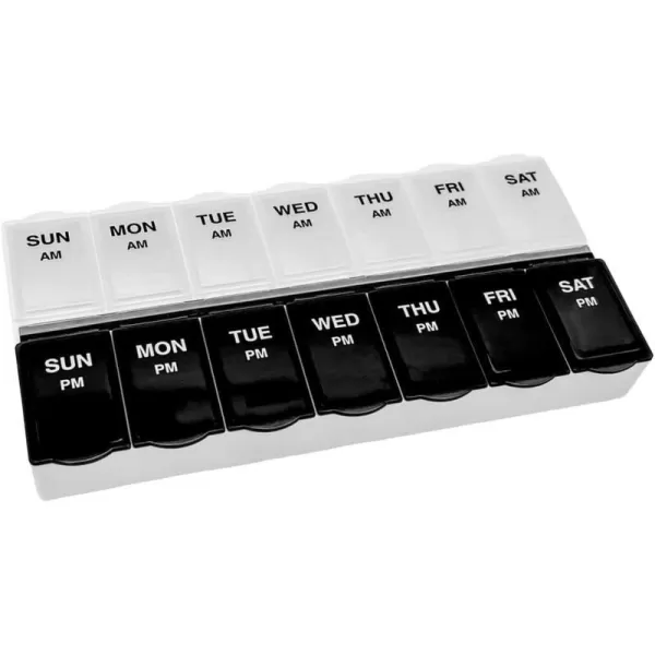 Amazon Basic Care 7Day AMPM Pill Organizer Vitamin Case And Medicine Box Large Compartments 2 Times a Day Black and Clear LidsBlack
