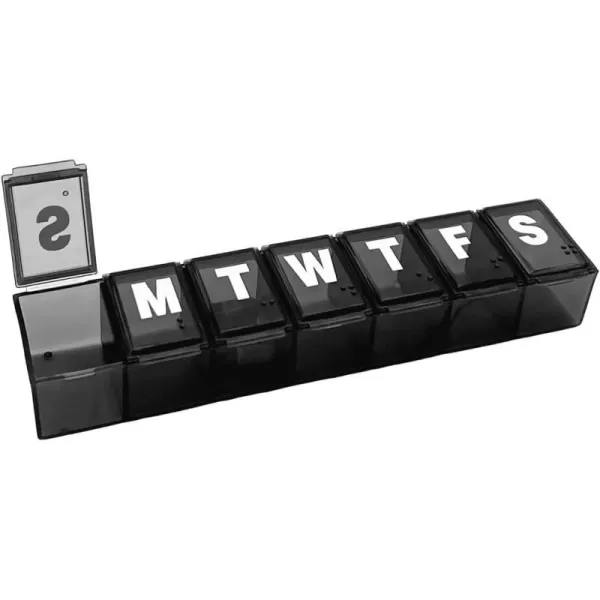 Amazon Basic Care Weekly 7Day Pill Organizer Vitamin Planner And Medicine Box Medium Compartments BlueBlack