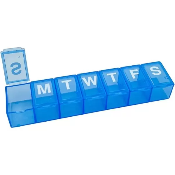 Amazon Basic Care Weekly 7Day Pill Organizer Vitamin Planner And Medicine Box Medium Compartments BlueBlue