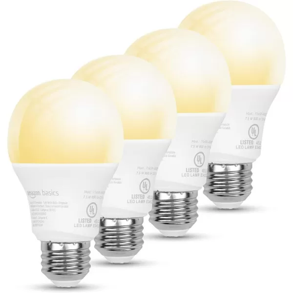 Amazon Basics  Smart A19 LED Light Bulb 24 GHz WiFi 75W Equivalent to 60W 800LM Works with Alexa Only 1Pack Certified for Humans MulticolorSoft White 4 Pack