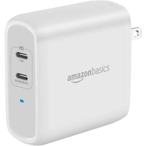 Amazon Basics 100W FourPort GaN Wall Charger with 2 USBC 100W 18W amp 2 USBA Ports 12W with PD for Laptops Tablets amp Phones iPhone 1514131211XiPadMacPro Samsung amp more nonPPS WhiteWhite 68W 2 USBC