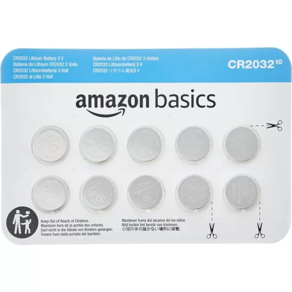 Amazon Basics 10Pack CR2032 Lithium Coin Cell Battery 3 Volt Long Lasting Power MercuryFree10 Count Pack of 1