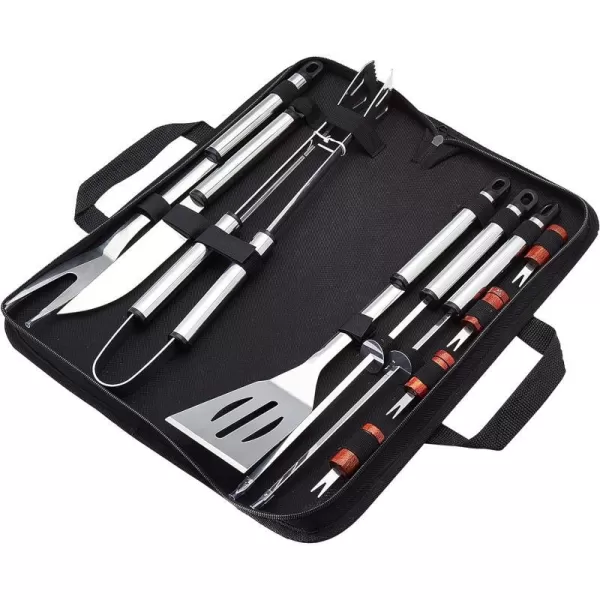 Amazon Basics 11Piece Stainless Steel Barbeque Grilling Tool Set with Carry BagBarbeque Set 11Piece