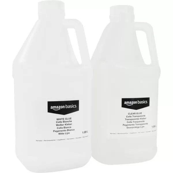 Amazon Basics 12 Gallon Clear Glue and 12 Gallon White Glue 2Pack Combo Glue for Perfect Slime TransparentWhite 64 fl ozTransparentWhite 64 fl oz clearwhite bundle