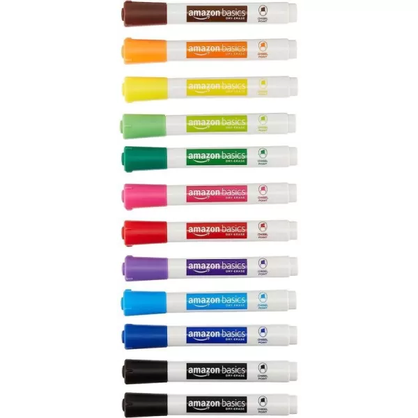 Amazon Basics 12Pack LowOdor Chisel Tip Dry Erase White Board Markers  Black12 Pack Assorted Colors