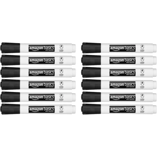 Amazon Basics 12Pack LowOdor Chisel Tip Dry Erase White Board Markers  Black12 Pack Black