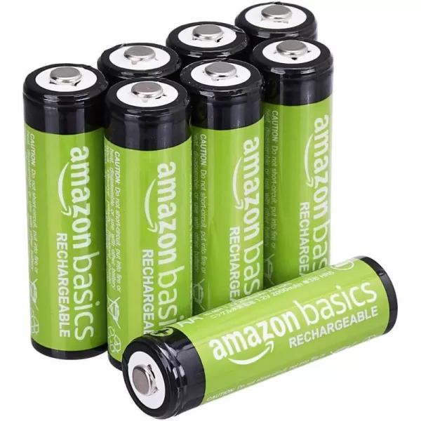 Amazon Basics 12Pack Rechargeable AA NiMH Performance Batteries 2000 mAh Recharge up to 1000x Times PreCharged8 Count Pack of 1