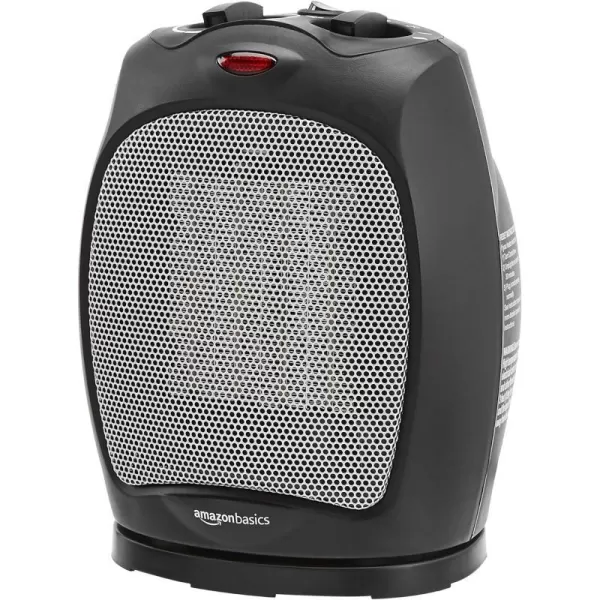 Amazon Basics 1500W Ceramic Personal Heater with Adjustable Thermostat SilverBlack Heater with Oscillating