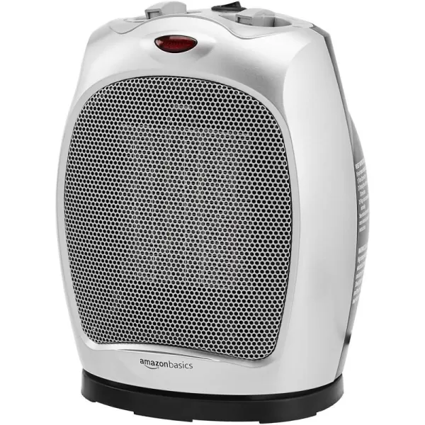 Amazon Basics 1500W Ceramic Personal Heater with Adjustable Thermostat SilverSilver Heater with Oscillating