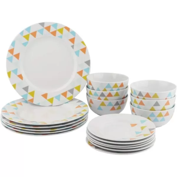 Amazon Basics 18Piece Kitchen Dinnerware Set Plates Dishes Bowls Service for 6 White Porcelain CoupeBright Pyramid