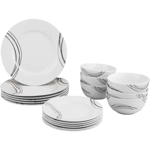 Amazon Basics 18Piece Kitchen Dinnerware Set Plates Dishes Bowls Service for 6 White Porcelain CoupeStatement