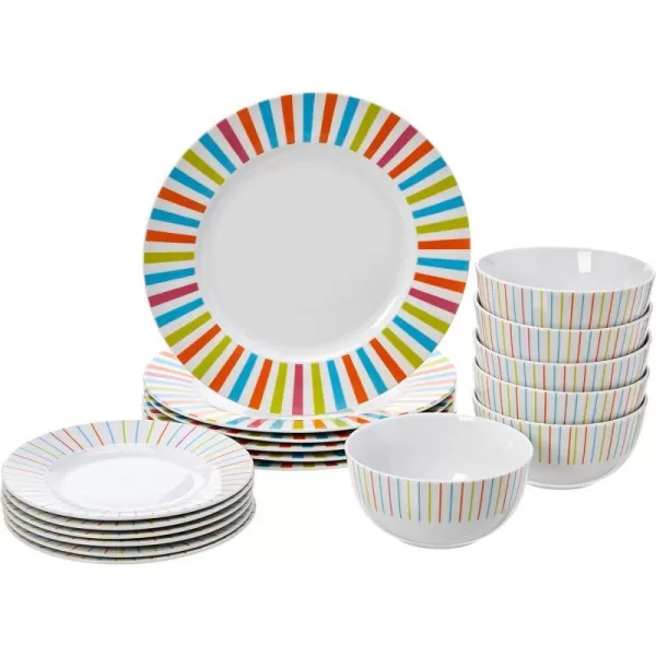 Amazon Basics 18Piece Kitchen Dinnerware Set Plates Dishes Bowls Service for 6 White Porcelain CoupeSunburst