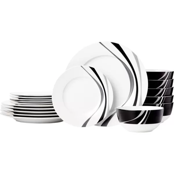 Amazon Basics 18Piece Kitchen Dinnerware Set Plates Dishes Bowls Service for 6 White Porcelain CoupeSwirl