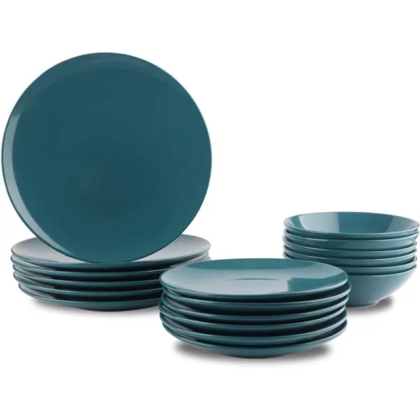 Amazon Basics 18Piece Stoneware Dinnerware Set  Deep Teal Service for 6Deep Teal