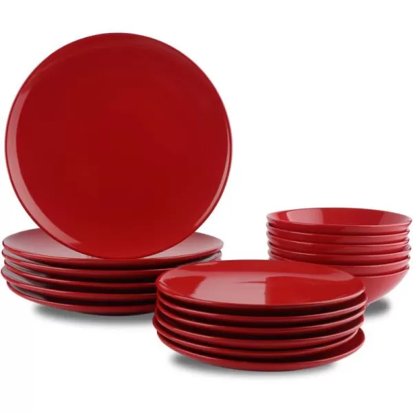 Amazon Basics 18Piece Stoneware Dinnerware Set  Deep Teal Service for 6Fire Engine Red