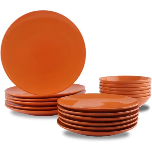 Amazon Basics 18Piece Stoneware Dinnerware Set  Deep Teal Service for 6Tangerine Orange