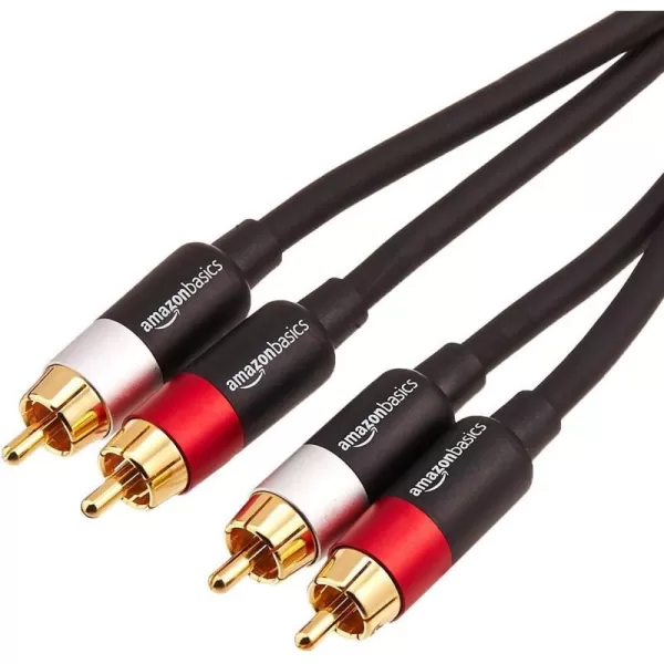 Amazon Basics 2 RCA Audio Cable for Stereo Speaker or Subwoofer with GoldPlated Plugs 4 Foot Black4 Feet