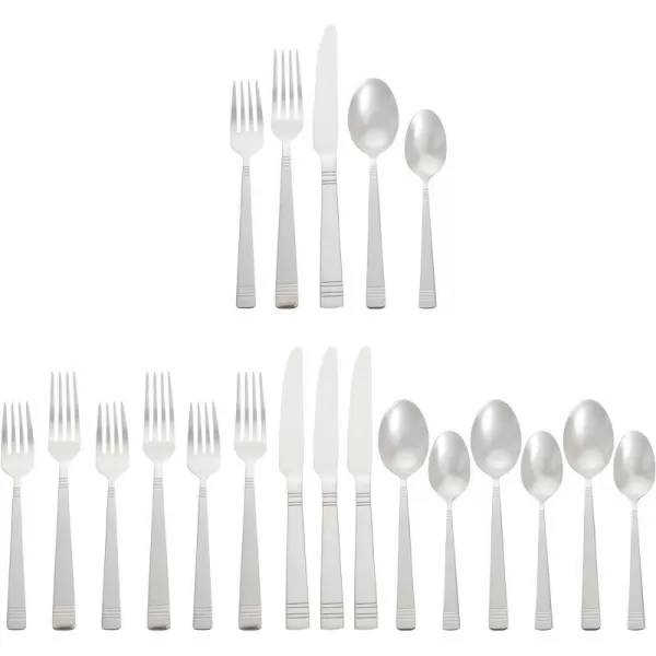Amazon Basics 20Piece Stainless Steel Flatware Set with Round Edge Service for 4 Silver20Piece Bistro