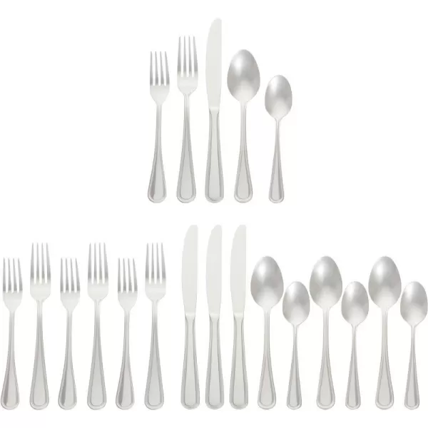 Amazon Basics 20Piece Stainless Steel Flatware Set with Round Edge Service for 4 Silver20Piece Crown