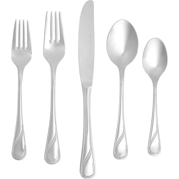 Amazon Basics 20Piece Stainless Steel Flatware Set with Round Edge Service for 4 Silver20Piece Modern Finish