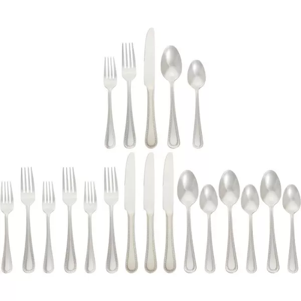 Amazon Basics 20Piece Stainless Steel Flatware Set with Round Edge Service for 4 Silver20Piece Pearled Edge
