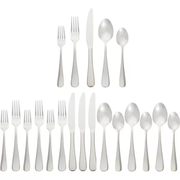Amazon Basics 20Piece Stainless Steel Flatware Set with Round Edge Service for 4 Silver20Piece Round Edge