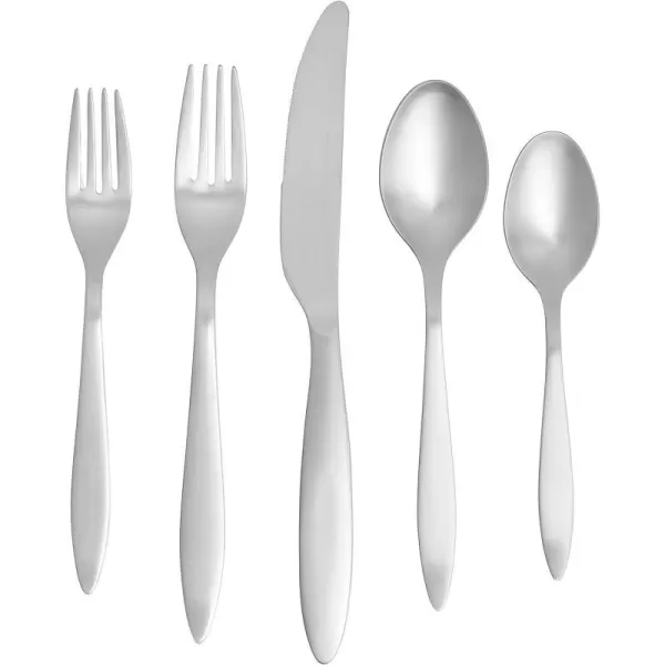 Amazon Basics 20Piece Stainless Steel Flatware Set with Round Edge Service for 4 Silver20Piece Satin Matte