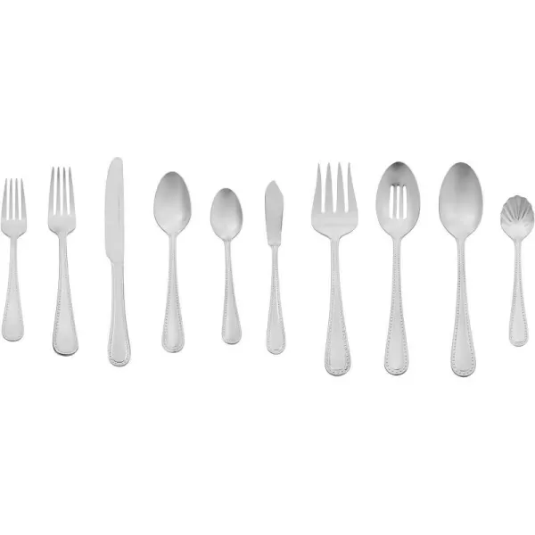 Amazon Basics 20Piece Stainless Steel Flatware Set with Round Edge Service for 4 Silver45Piece Pearled Edge