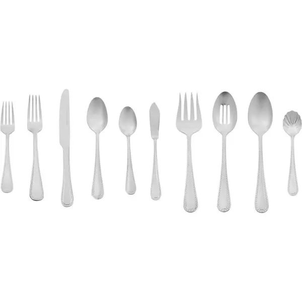 Amazon Basics 20Piece Stainless Steel Flatware Set with Round Edge Service for 4 Silver65Piece Pearled Edge