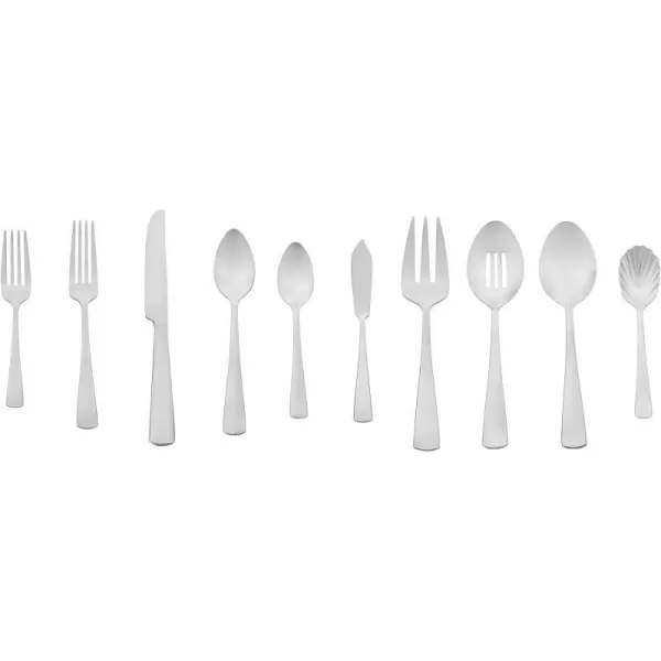 Amazon Basics 20Piece Stainless Steel Flatware Set with Round Edge Service for 4 Silver65Piece Square Edge