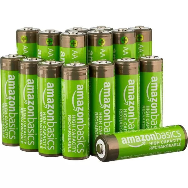 Amazon Basics 24Pack Rechargeable AA NiMH HighCapacity Batteries 2400 mAh Recharge up to 400x Times PreCharged16 Count