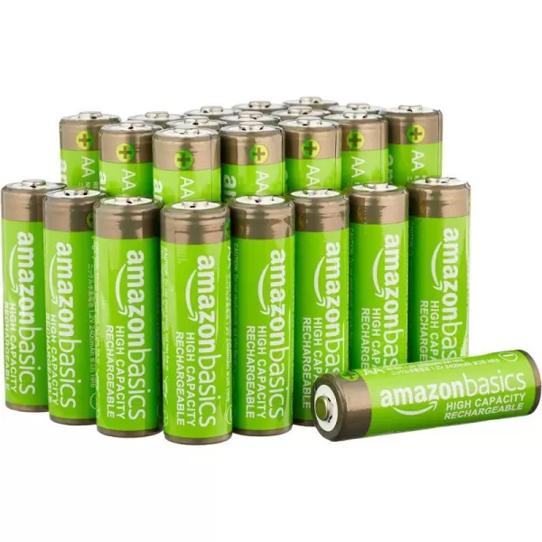 Amazon Basics 24Pack Rechargeable AA NiMH HighCapacity Batteries 2400 mAh Recharge up to 400x Times PreCharged24 Count