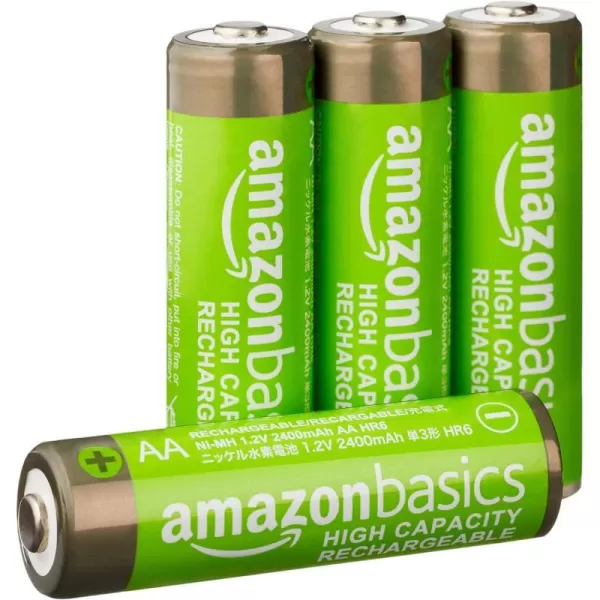 Amazon Basics 24Pack Rechargeable AA NiMH HighCapacity Batteries 2400 mAh Recharge up to 400x Times PreCharged4 Count Pack of 1