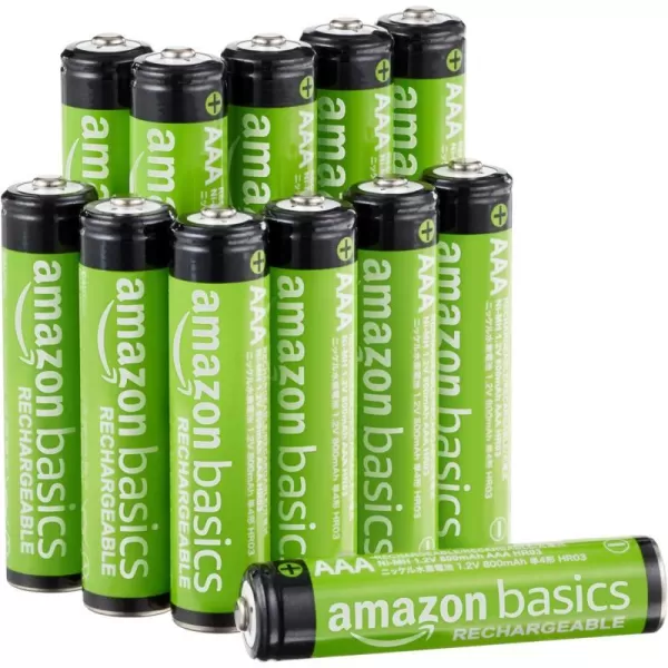 Amazon Basics 24Pack Rechargeable AAA NiMH Performance Batteries 800 mAh Recharge up to 1000x Times PreCharged12 Count Pack of 1