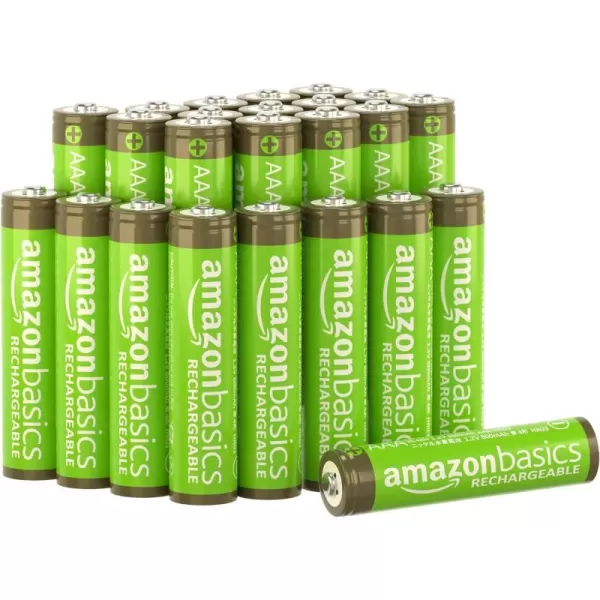 Amazon Basics 24Pack Rechargeable AAA NiMH Performance Batteries 800 mAh Recharge up to 1000x Times PreCharged24 Count Pack of 1