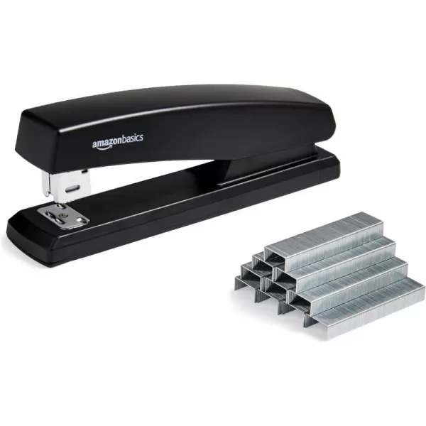 Amazon Basics 25Sheet Capacity NonSlip Office Stapler with 1000 Staples Black  Pack of 121Pack