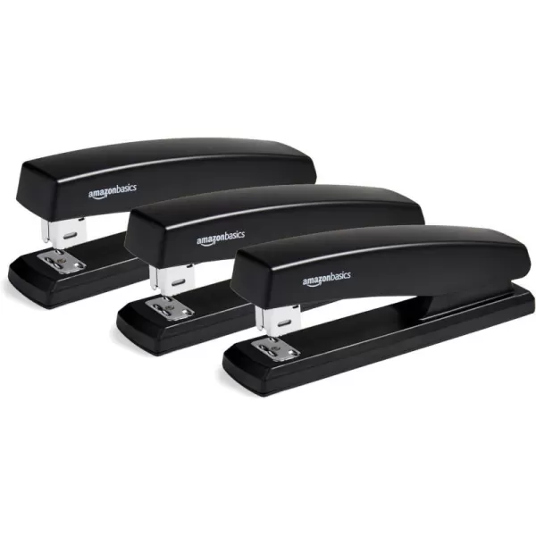 Amazon Basics 25Sheet Capacity NonSlip Office Stapler with 1000 Staples Black  Pack of 123Pack