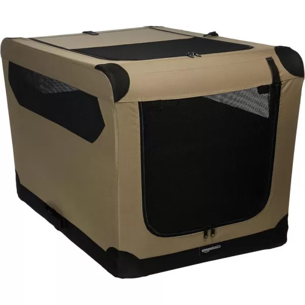 Amazon Basics 2Door Portable SoftSided Folding Soft Dog Travel Crate Kennel Medium 21 x 21 x 30 Inches TanL  36