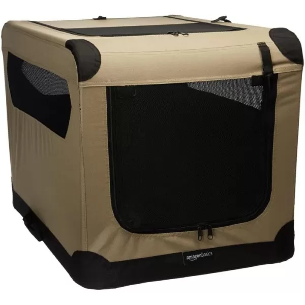 Amazon Basics 2Door Portable SoftSided Folding Soft Dog Travel Crate Kennel Medium 21 x 21 x 30 Inches TanM  30