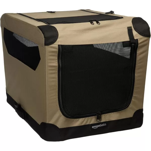 Amazon Basics 2Door Portable SoftSided Folding Soft Dog Travel Crate Kennel Medium 21 x 21 x 30 Inches TanS  26