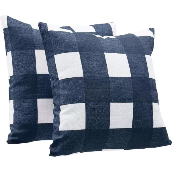 Navy Blue Gingham Plaid Linen Style 2-Pack