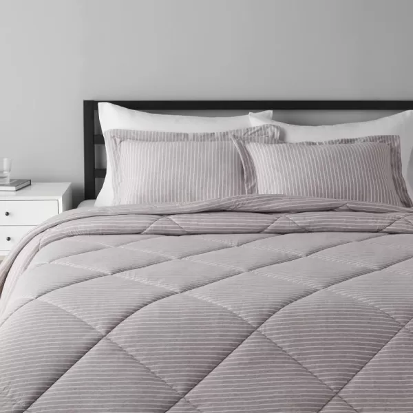 Amazon Basics 2Piece Cotton Blend Jersey Knit Comforter Set TwinTwin XL Dark Gray GeometricKing Light Gray Stripe