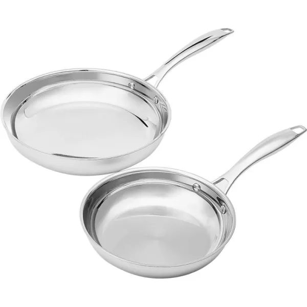Amazon Basics 2Piece Oven Safe Riveted Handle Frying Pan  Silver 8Inch amp 10Inch8Inch amp 10Inch