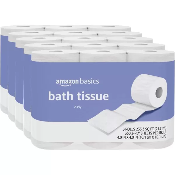 Amazon Basics 2Ply Toilet Paper 30 Rolls 5 Packs of 6 White2100 Count Pack of 5