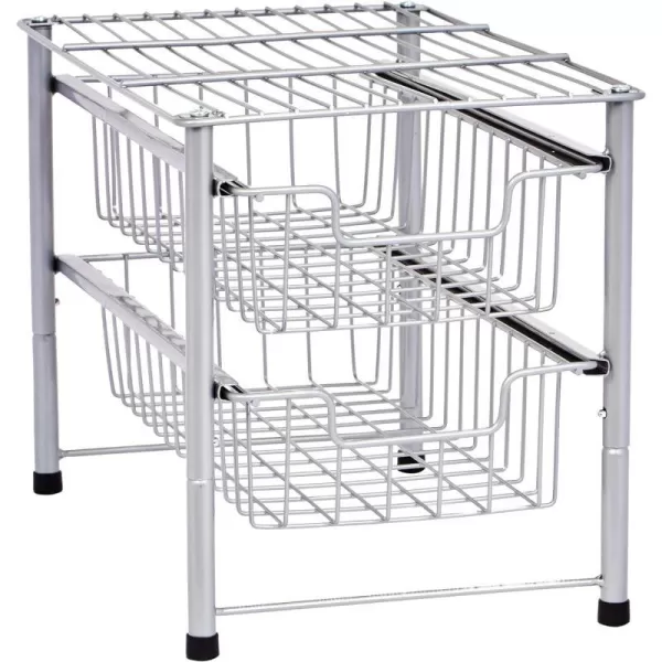 Amazon Basics 2Tier Sliding Drawers Basket Storage Organizer Silver Pack of 2Silver 167Dx 108Wx 1228 H