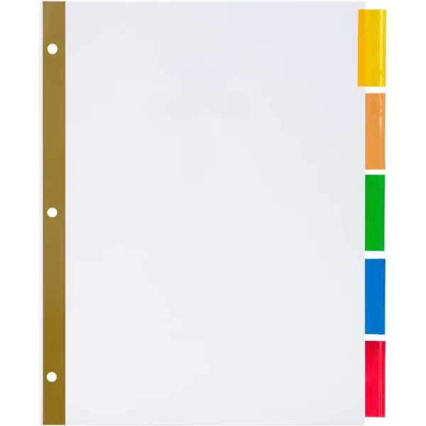 Amazon Basics 3 Ring Paper Binder Dividers With 5 Insertable Multicolor Plastic Tabs Pack of 6 Sets 30 Count WoodWhite 12Pack 5Tab